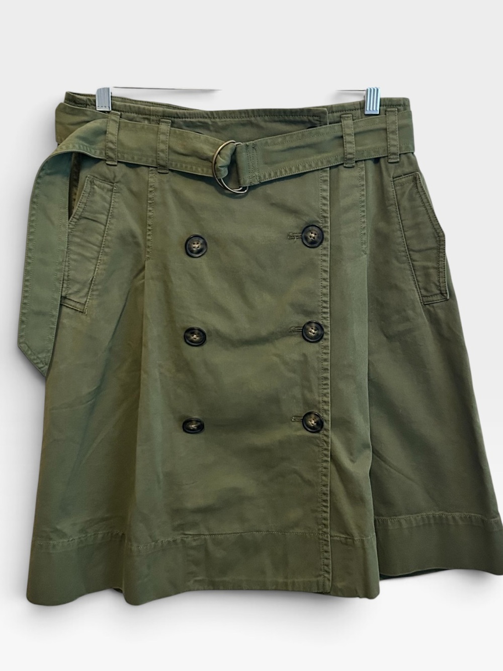 J. Crew Olive Green Military Style A-Line Skirt with Belt Size 12